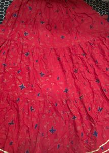 Floral Full Gheer Red Long Skirt