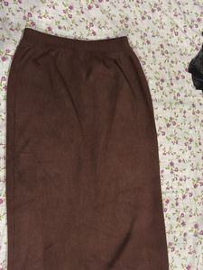Brown Knit Midi Skirt