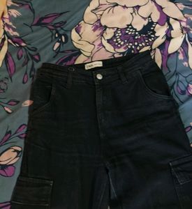 Zara Black Faded Cargo Jeans