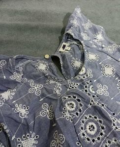 Blue Floral Ruffle Sleeve Top