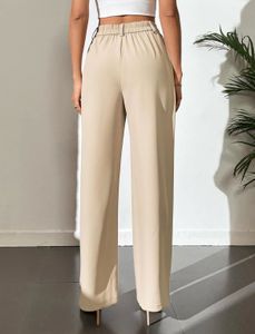 Beige Wide Leg Trousers