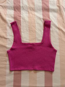 pink cropped rib knit top
