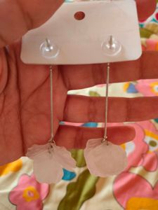 White Long Chain Earrings with Flower Design