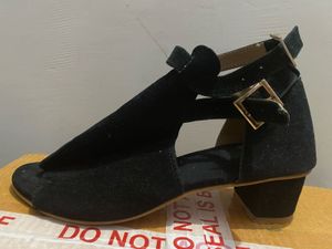 Black Block Heels With Double Strap