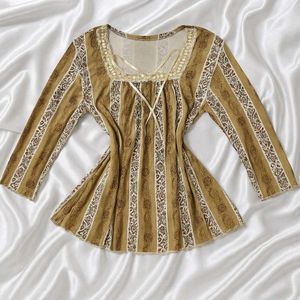 Vintage Boho Floral & Striped Blouse
