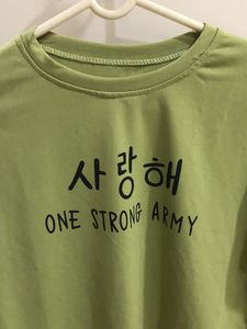 BTS Bangtan Army Korean T-shirt In Olive Green Colour With Logo