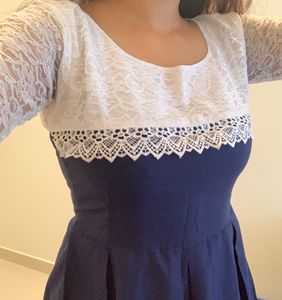 Party Wear Dress/ White Lace Blue Dress