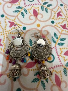 Two Pair Silver Jhumka Earrings