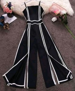 Black With White Striped Pattern Jumpsuit