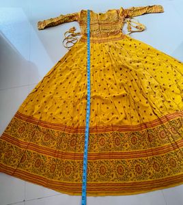 Yellow Printed Maxi Anarkali Dress