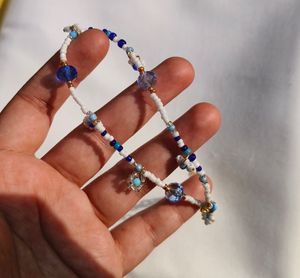Necklace And Earring Combo Blue White Beaded