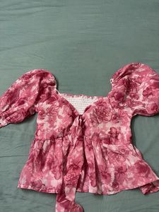 Floral Print Tie Front Top