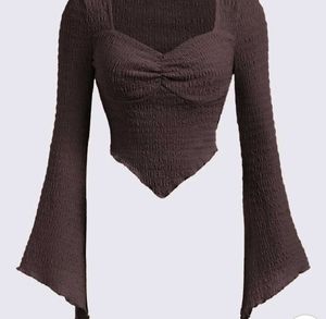 Solid Colour Textured Heart Neck Flare Sleeve