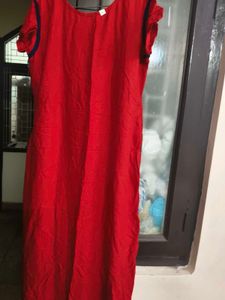 Red Embroidered stylish Long Kurta in 40 bust