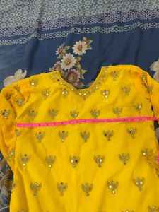 Yellow Mirror Work Kurta Pant Set