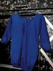 Blue Polka Dot 3/4 Sleeve Blouse