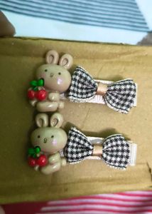 Bunny & Bow Hair Clips - Set of 2