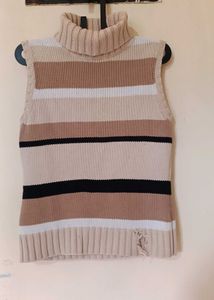Striped Turtleneck Sleeveless Sweater