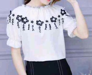 Trending Embroidery Stylish White Top Off Shoulder