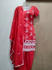 Red Embroidered Kurta Set