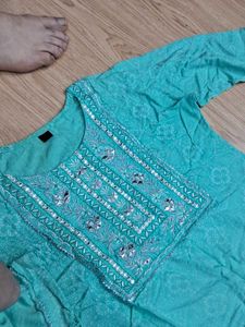 Teal Embroidered Kurti