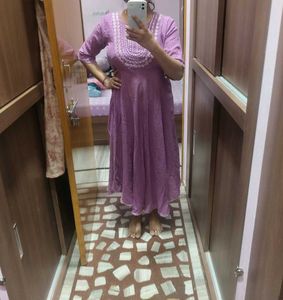 Lavender Embroidered Anarkali Kurti