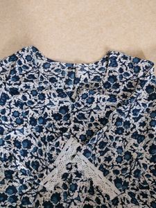 Printed Cotton Top with Lace Detailing