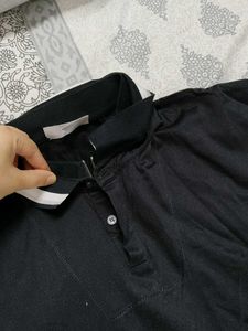 Calvin Klein Men Black Cotton Collar Zip Tshirt
