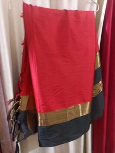 Red Black Saree With Blouse Piece