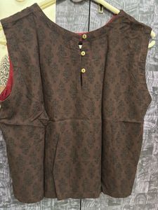 Brown Sleeveless Top with Embroidery M Size