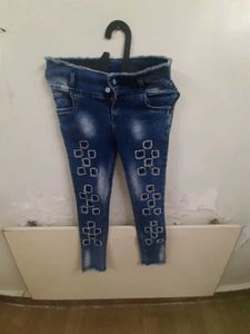 Blue Washed Patchwork Button Jeans