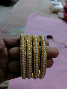 Gold &amp; Pearl Bangle Set