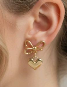 Bow &amp; Heart Gold Earrings(TP-NE-27)