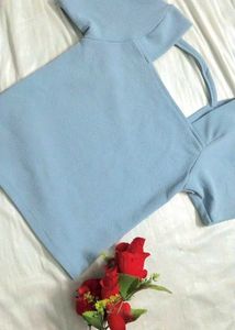 Sky Blue Cold Shoulder Top