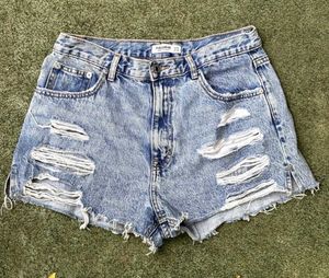 Pull N Bear Ripped Denim Shorts