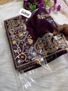 Vichitra Silk Saree With Embroidery