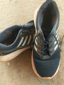 Navy Blue Striped Athletic Shoes