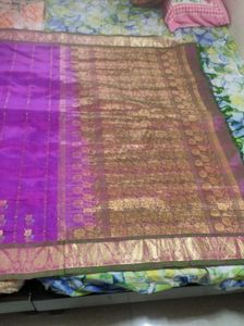 Purple and green kanchipuram Silk Saree