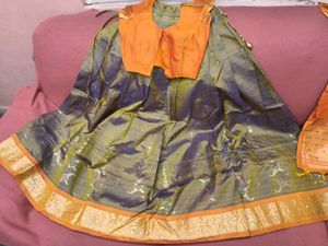 1-TimeUsedGirls Grey&amp;Orange LehengaCholi-PattuPava