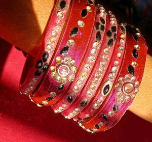 Red &amp; Rhinestone Bangles