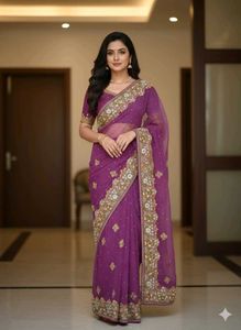 Elegant Purple Embroidered Saree with blouse