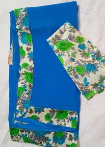 Plain Blue Saree With Blouse