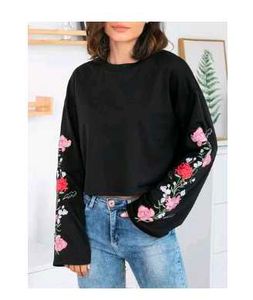 Black Embroidered Crop Top