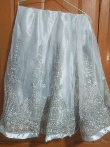 Grey Embroided Net Anarkali Set