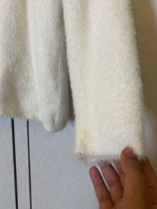 White Fuzzy Sweater with Floral Detail