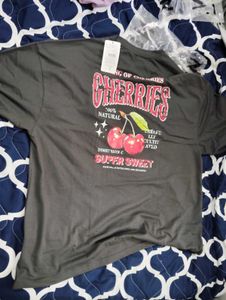 Shein cherry Gray Graphic Print Oversized T-Shirt