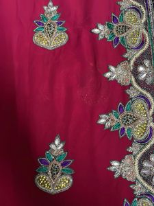 Embroidered Pearl Stone Work Maroon Sari