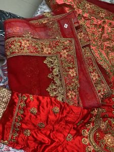 Red &amp; Gold Embroidered Lehenga