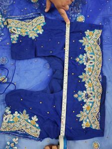 Elegant Blue Saree With Stiched  Blouse