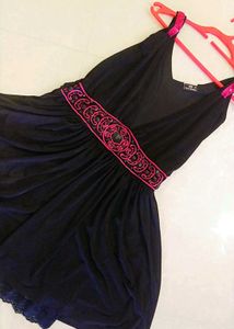 Black Mini Dress with Pink Embellishments